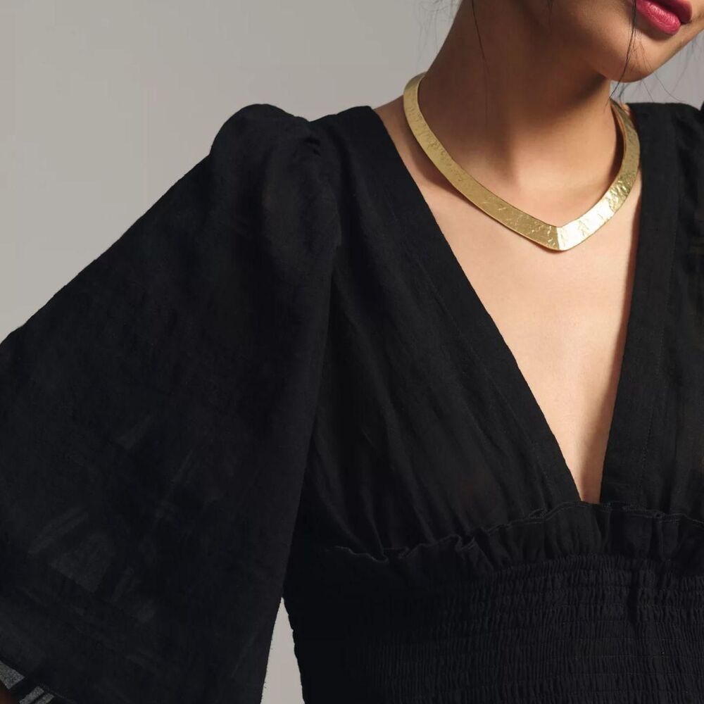 By Anthropologie Plunging V-Neck Smocked Kimono Blouse Size XS